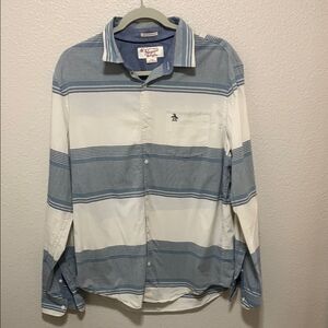 Blue and White Casual Button Down Shirt